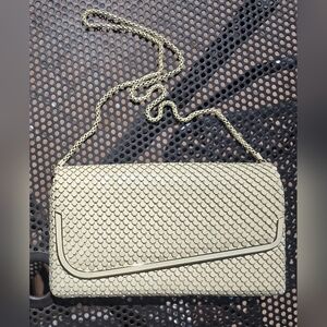 Vintage Mesh Glomesh Style Envelope Clutch Crossbody Bag Cream 80s Chain Handle